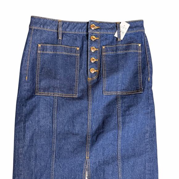 NEW LOFT Button Front Denim Maxi Skirt Size 2 - Picture 2 of 9